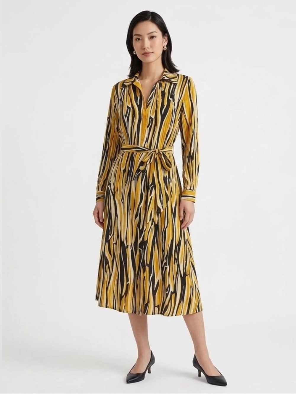 MANGO Black and Gold Long Sleeve Dress 🦓